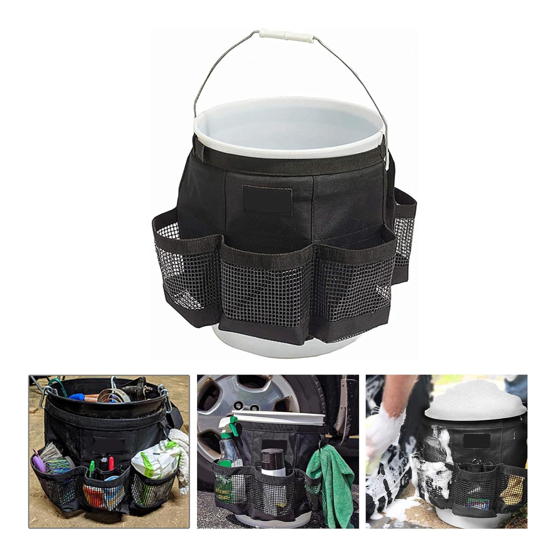 Black Polyester Cylindrical 5 Pocket Tool Holder Bag