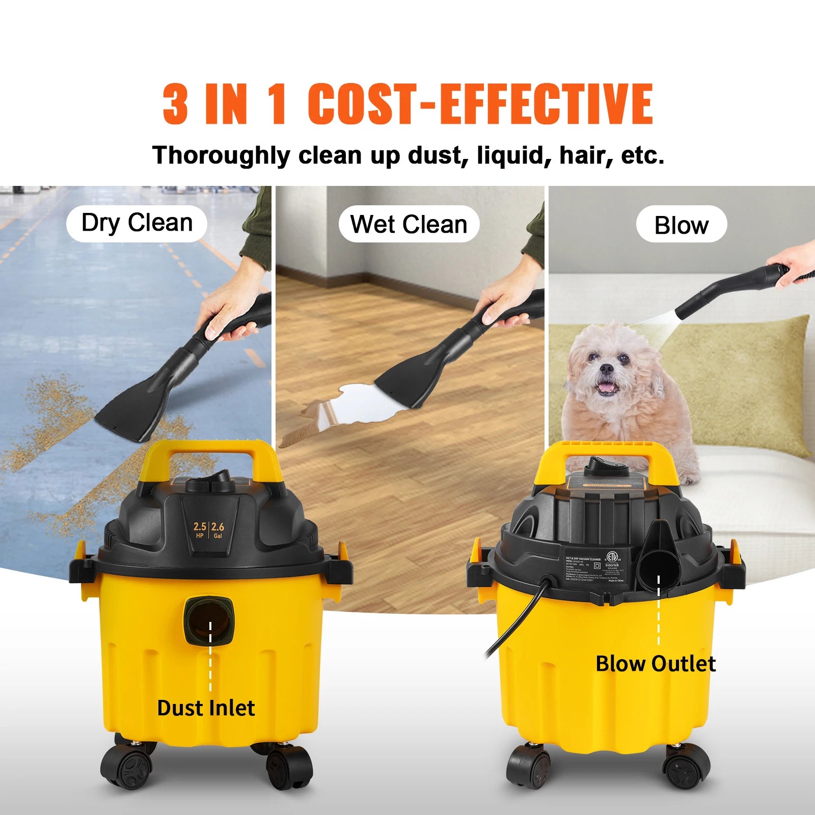 SucceBuy Wet & Dry Vac 3 in 1 Portable Shop Vacuum